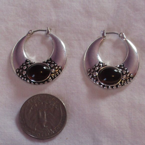 CRESCENT Moon Cutout Hoop Earrings Amber Boho Jewelry - Picture 3 of 3